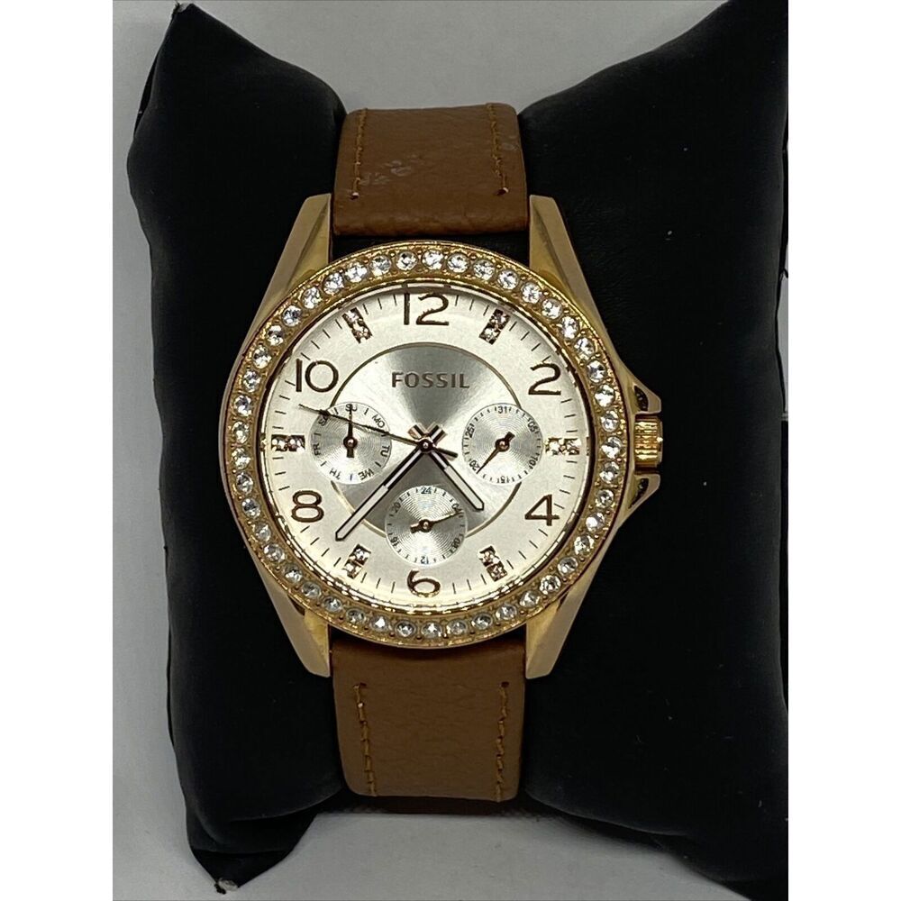 Fossil Riley ES3466 Women's Brown Leather Analog Dial Quartz Wrist Watch XR877